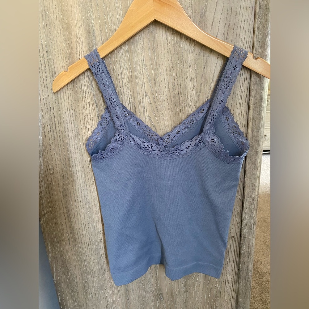 Lace Trim Blue Tank Top - S - Picture 3 of 6